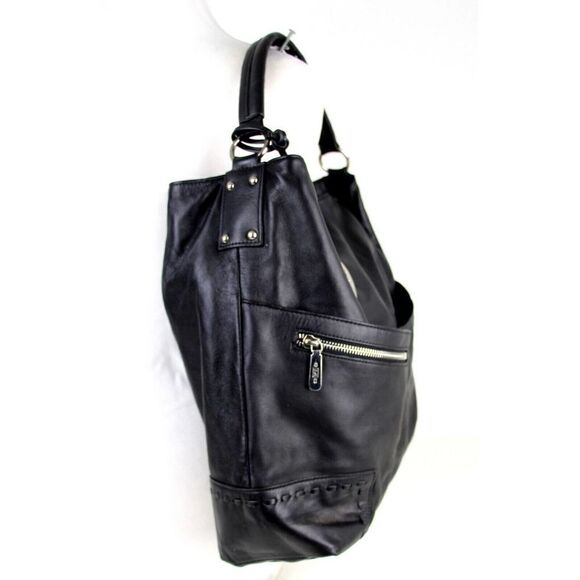 ROOMY Cezar Mizrahi BLACK GENUINE LEATHER SHOULDER BAG HANDBAG TOTE HOBO PURSE - Picture 4 of 16